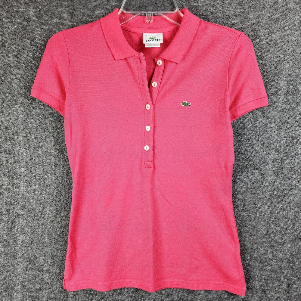 Lacoste Polo Shirt Womens 38 4811L Pink Short Sleeve Stretch Piqué EUC